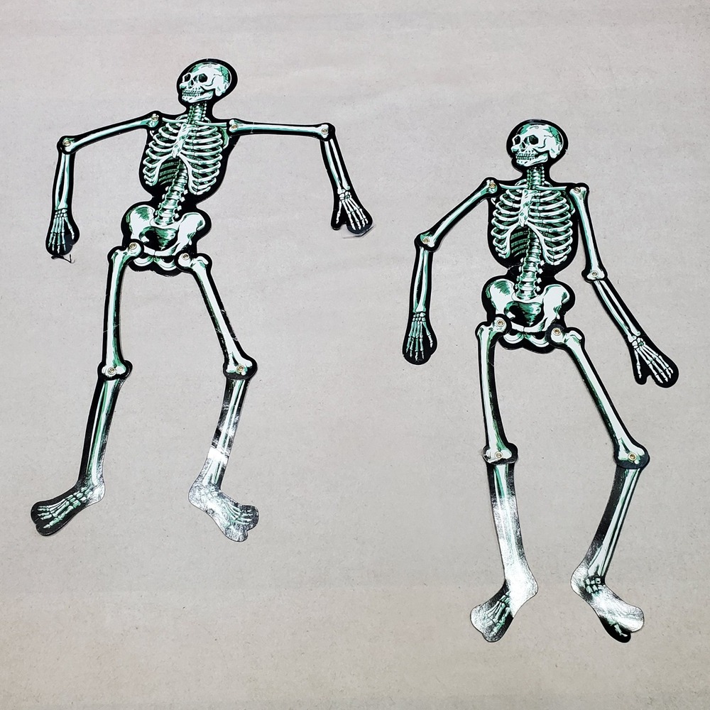 Vintage Die-Cut Halloween Skeleton Decorations Jointed Hanging‎ Figures Set of 2